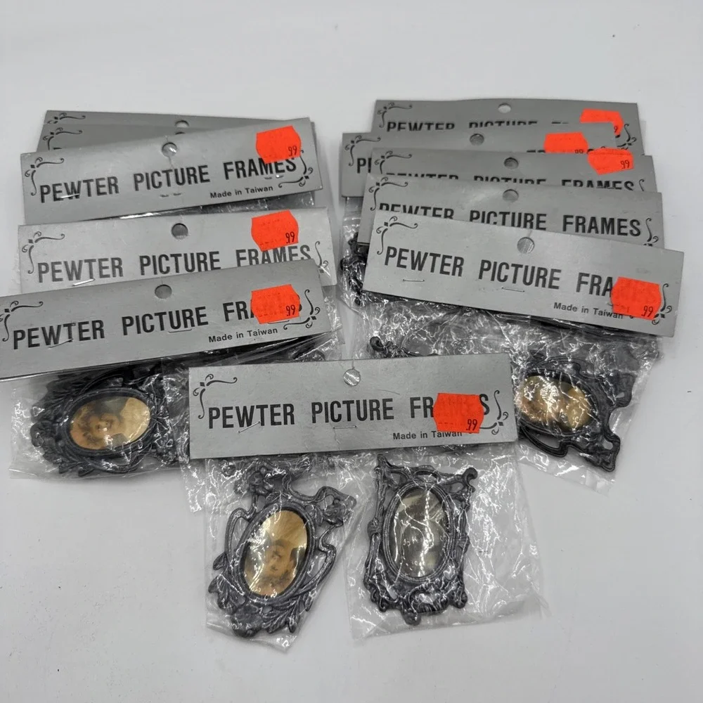 Vintage Pewter Mini Picture Frames Lot 22 NOS Made Taiwan Ornate Victorian